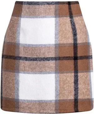 COTECRAM Plaid Mini Skirts for Women Trendy High Waisted Fall Winter Wool Bodycon Pencil Midi Skirts A-line