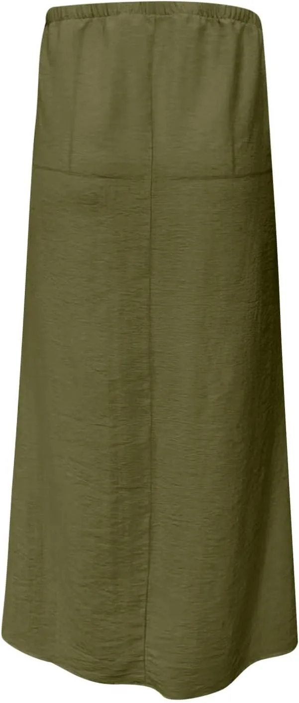 Cotton Linen Maxi Skirts for Women 2025 Drawstring Elastic High Rise Dress A Line Cute Vacation Boho Long Flowy Skirts