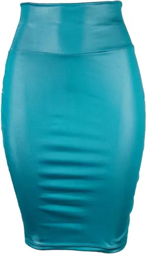 Faux Leather Bodycon Skirt for Women Sexy High Waist Pencil Skirt Clubwear Slim Fit Stretch Midi Skirt