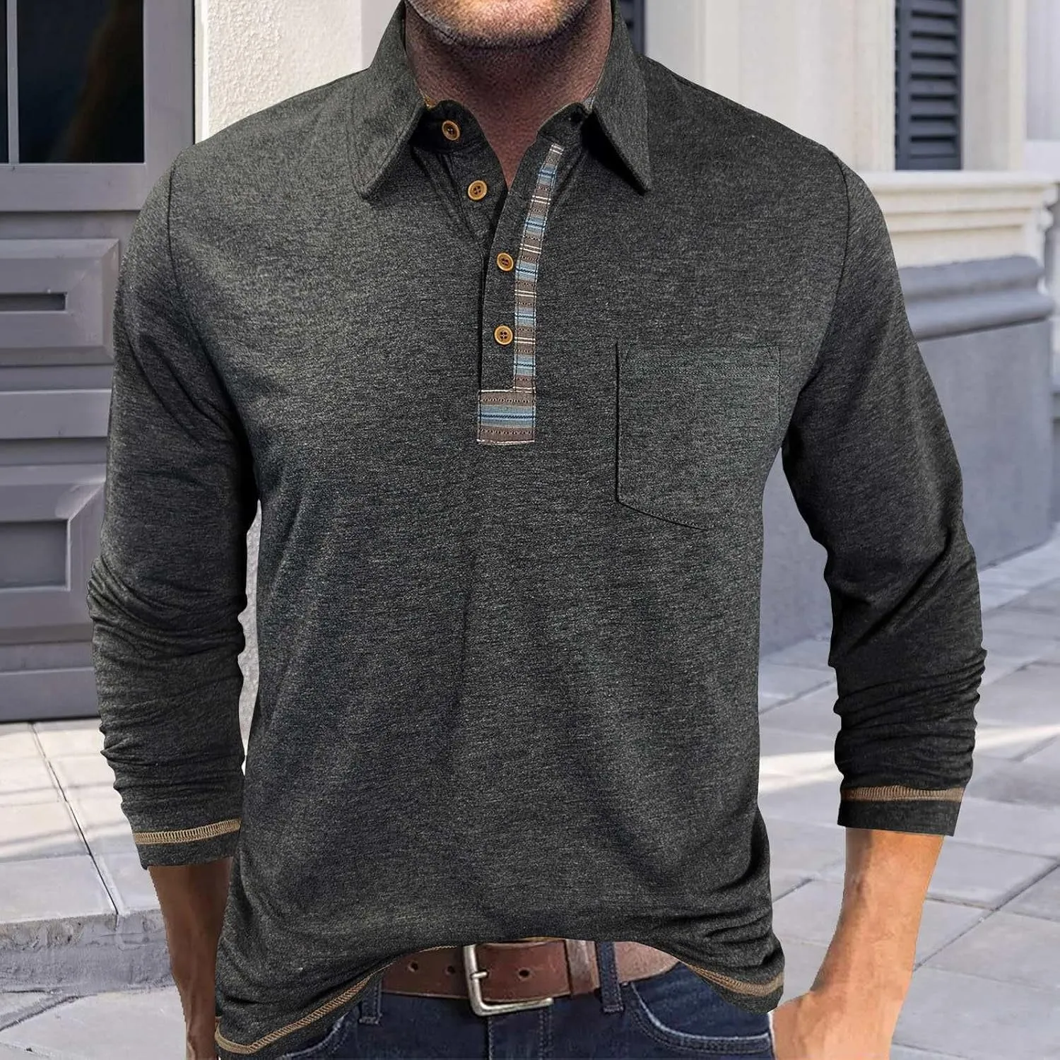 Long Sleeve Polo Shirts for Men Button Up Cotton Casual Golf Polos Shirt with Pocket Camiseta Manga Larga para Hombre
