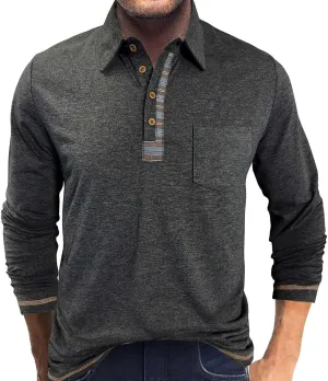Long Sleeve Polo Shirts for Men Button Up Cotton Casual Golf Polos Shirt with Pocket Camiseta Manga Larga para Hombre