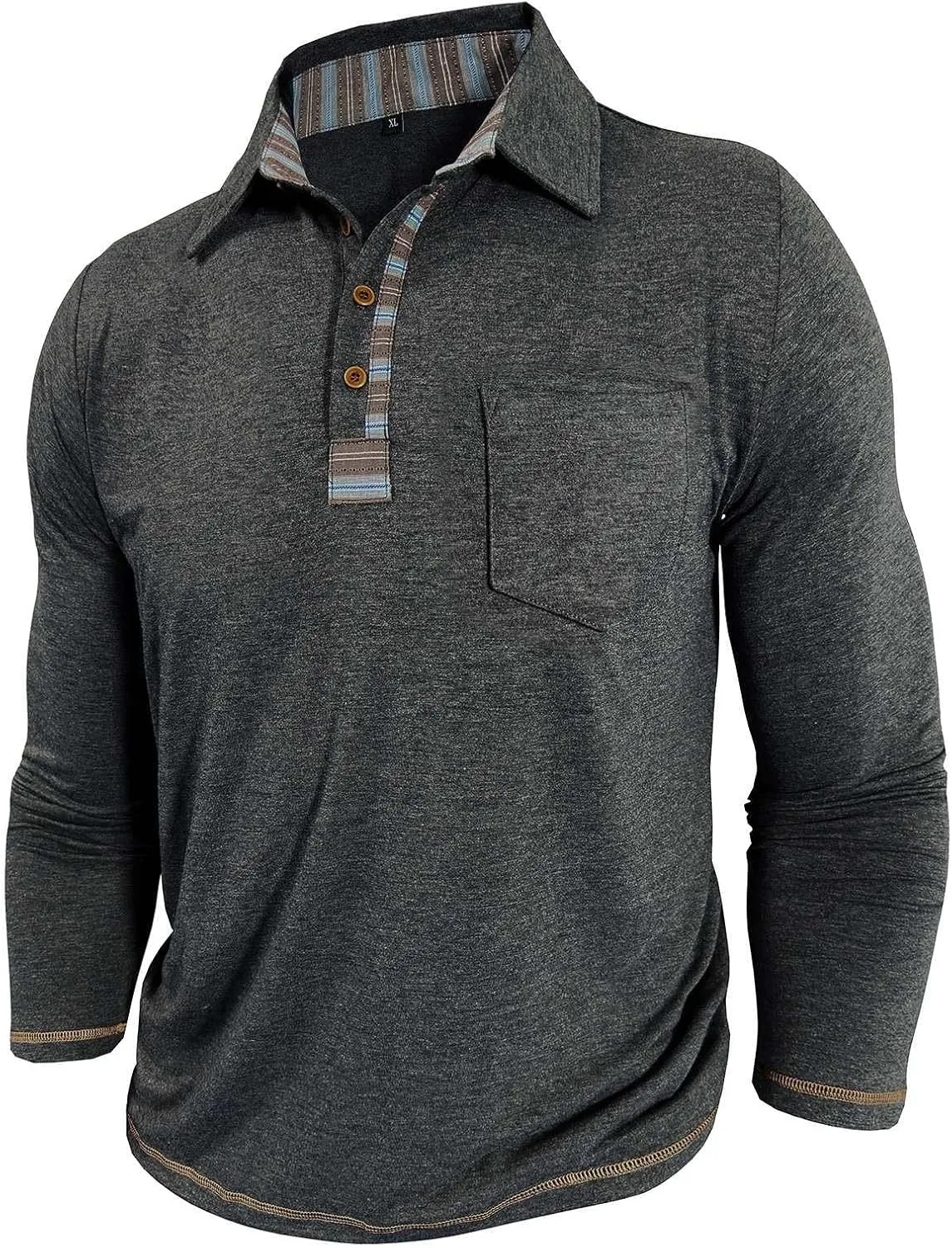 Long Sleeve Polo Shirts for Men Button Up Cotton Casual Golf Polos Shirt with Pocket Camiseta Manga Larga para Hombre