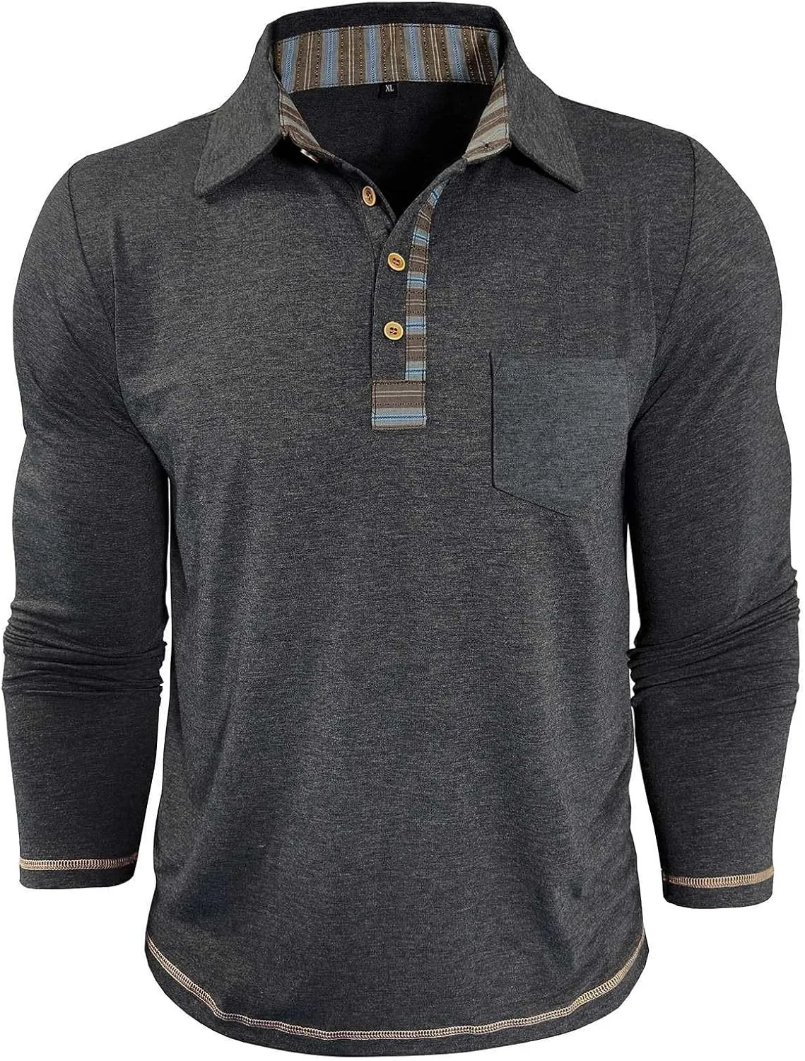 Long Sleeve Polo Shirts for Men Button Up Cotton Casual Golf Polos Shirt with Pocket Camiseta Manga Larga para Hombre