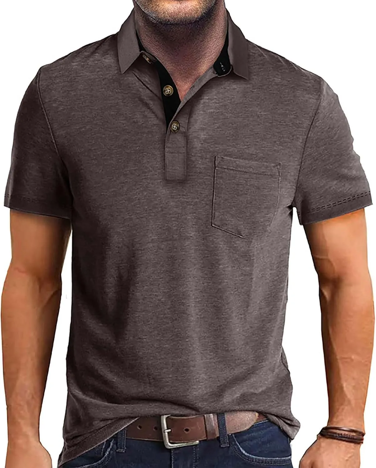 Men's Casual Polo Shirts Classic Cotton Short/Long Sleeve Button Tshirts Regular Fit Vintage Solid Basic Golf Shirts