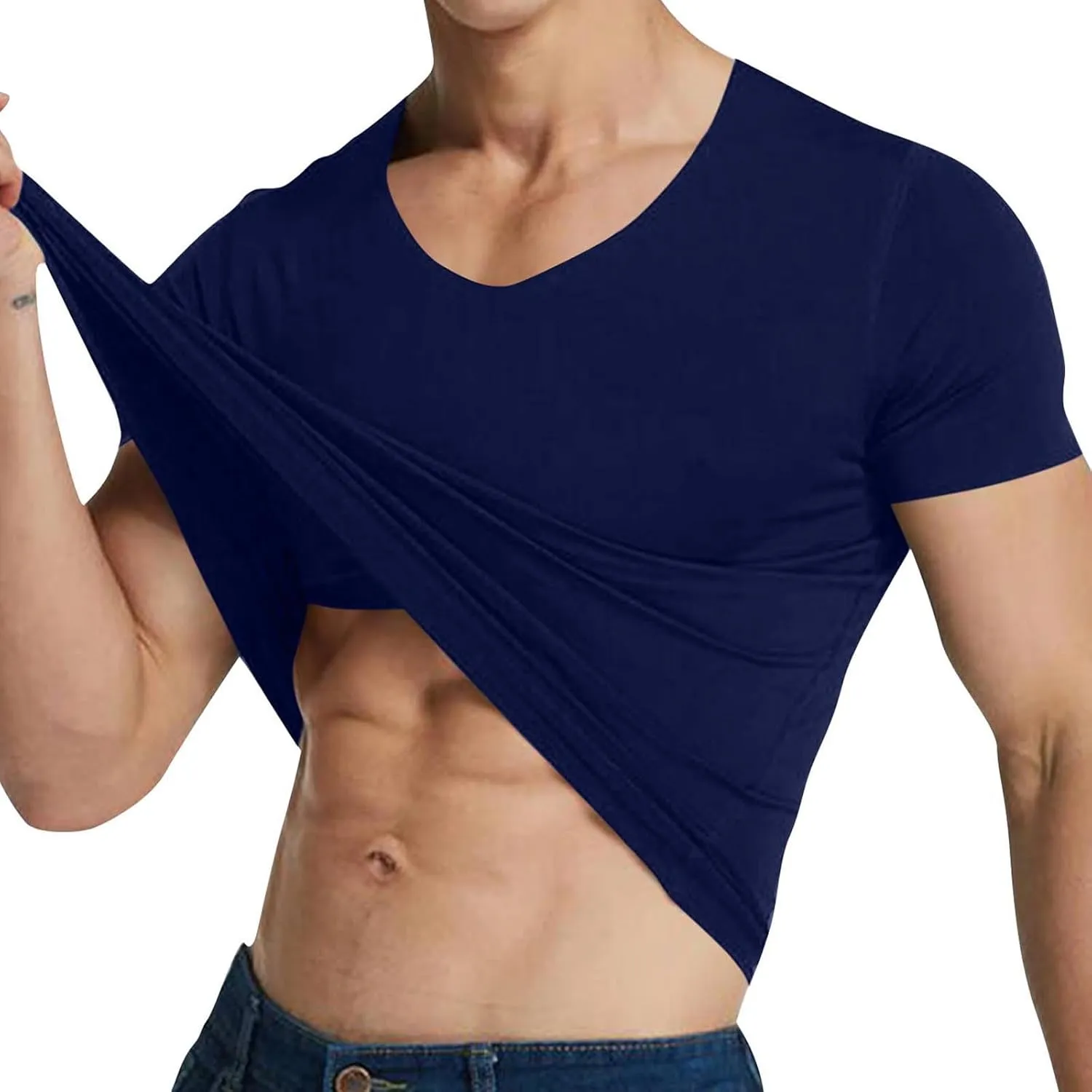 Men's Undershirt Stretch V-Neck Base Layering Tshirts Soft Stretch Moisture-Wicking Tees Quick Dry Gym Sports Tops