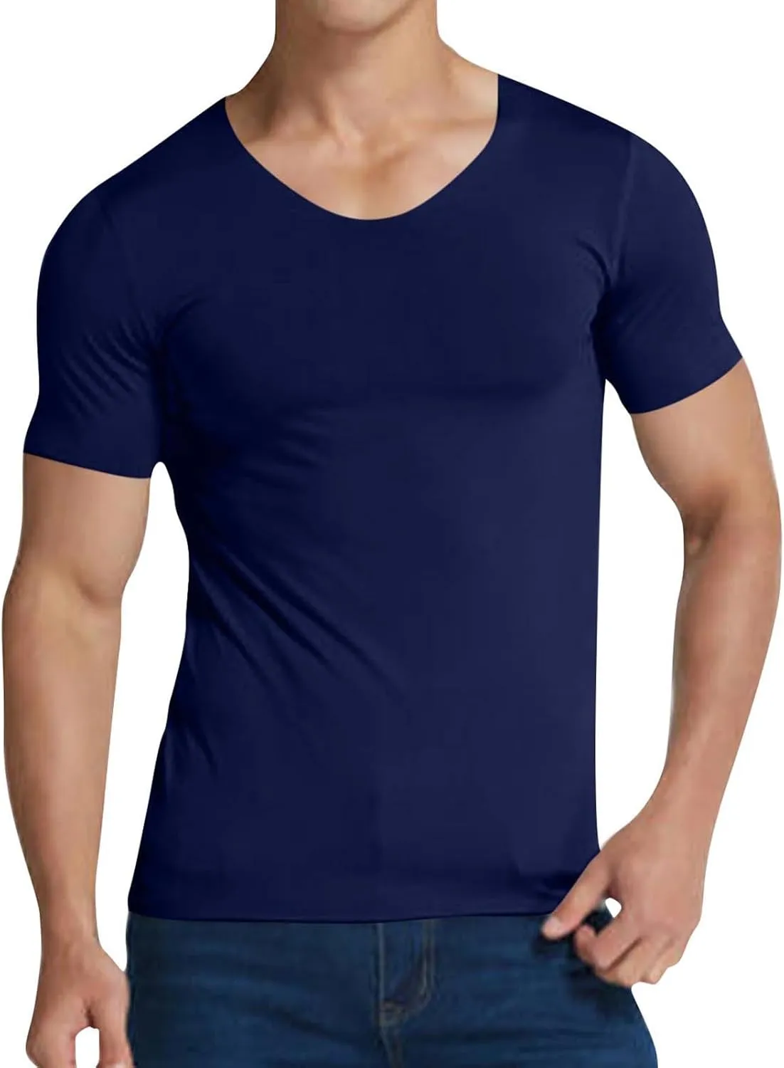 Men's Undershirt Stretch V-Neck Base Layering Tshirts Soft Stretch Moisture-Wicking Tees Quick Dry Gym Sports Tops