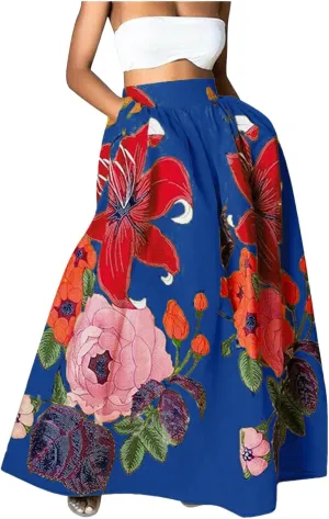 Pencil Skirt for Women Tummy Control High Waist Maxi Skirt Casual Loose Flowy Boho Party Long Women's Skirts with Pocket