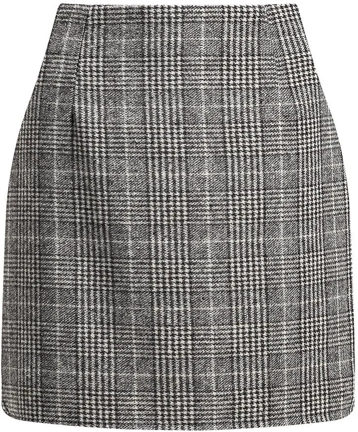 Plaid Skirts for Women Fall High Waisted Wool Christmas Skirts Y2k Sexy Tight Bodycon Mini Tartan Pencil Skirt