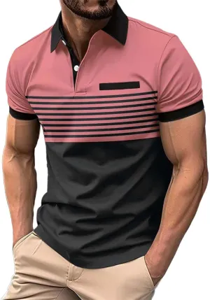 Polo Shirts for Men with Pocket Casual Collared Shirt Polos Classic Button Golf Shirt Loose Athletic Pullover