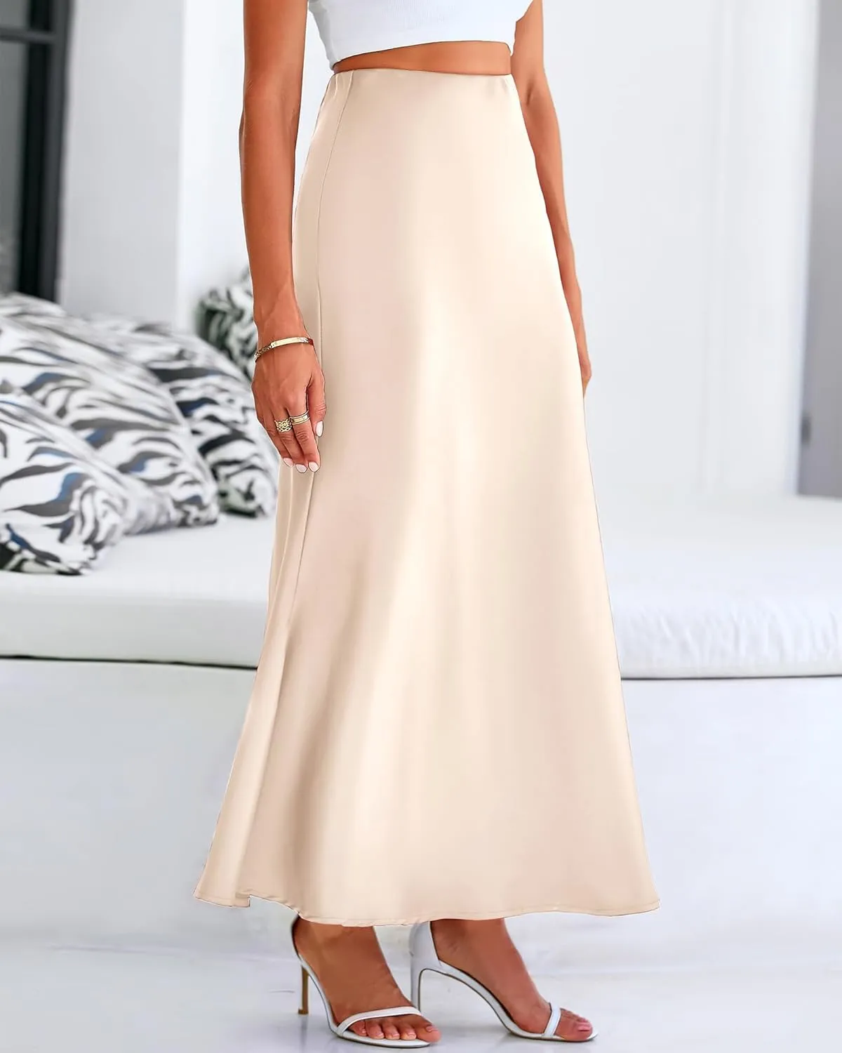Satin Silk Maxi Skirts for Women Summer Elegant High Waist Long Skirts Cocktail Party Wedding Mermaid Dressy Skirt