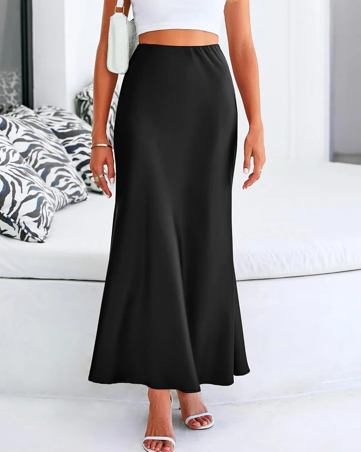 Satin Silk Maxi Skirts for Women Summer Elegant High Waist Long Skirts Cocktail Party Wedding Mermaid Dressy Skirt