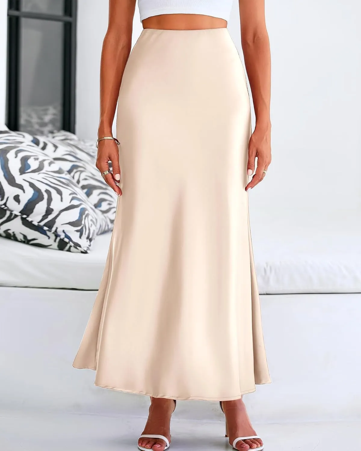 Satin Silk Maxi Skirts for Women Summer Elegant High Waist Long Skirts Cocktail Party Wedding Mermaid Dressy Skirt
