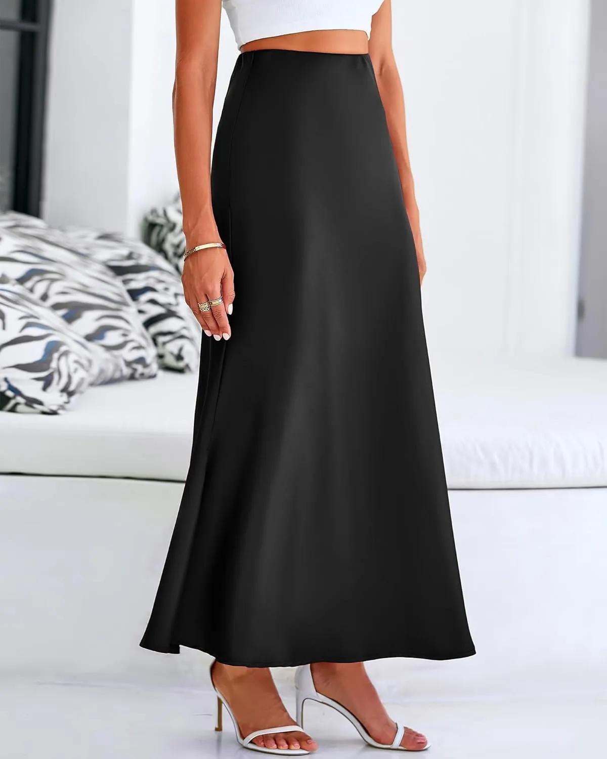 Satin Silk Maxi Skirts for Women Summer Elegant High Waist Long Skirts Cocktail Party Wedding Mermaid Dressy Skirt