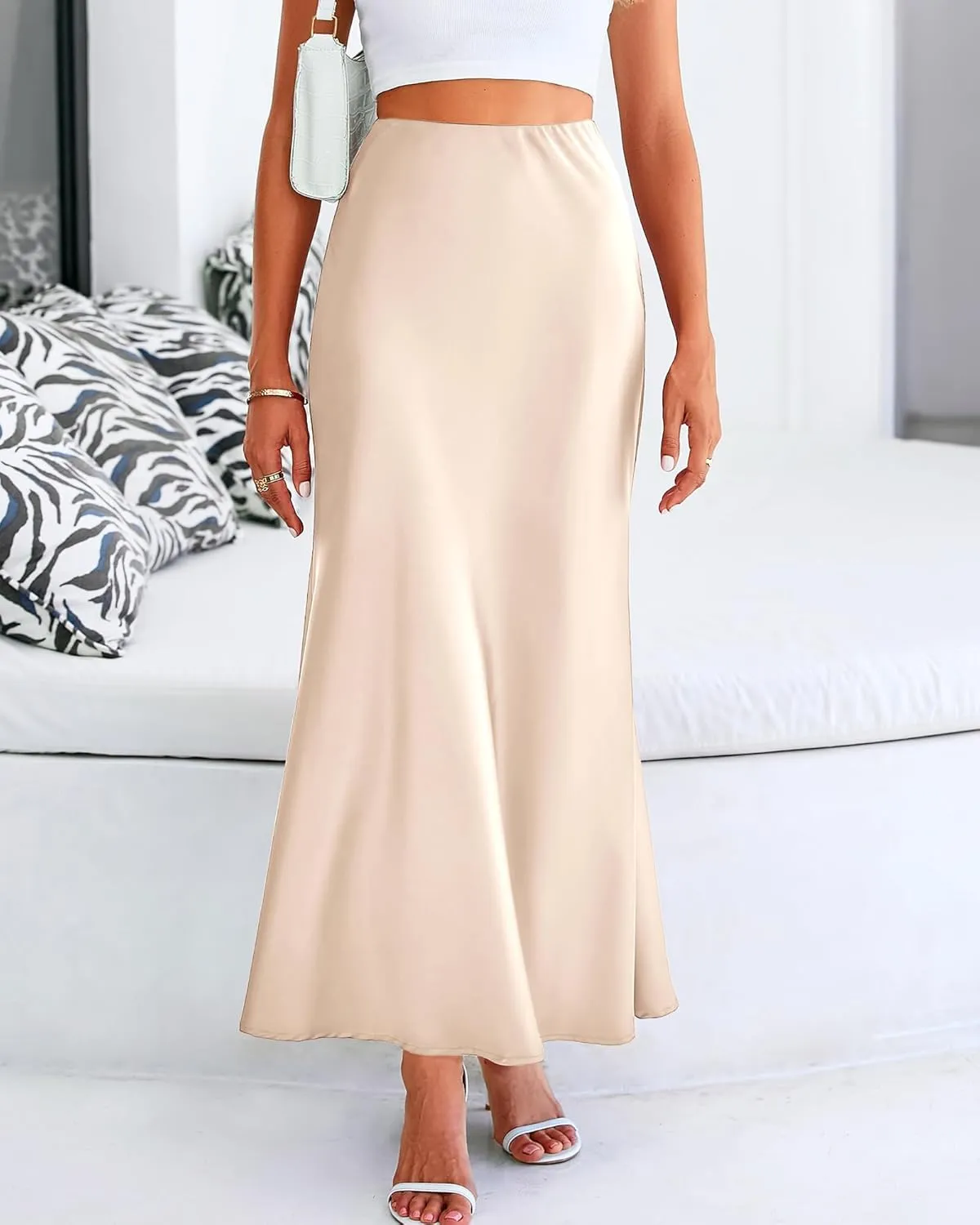 Satin Silk Maxi Skirts for Women Summer Elegant High Waist Long Skirts Cocktail Party Wedding Mermaid Dressy Skirt