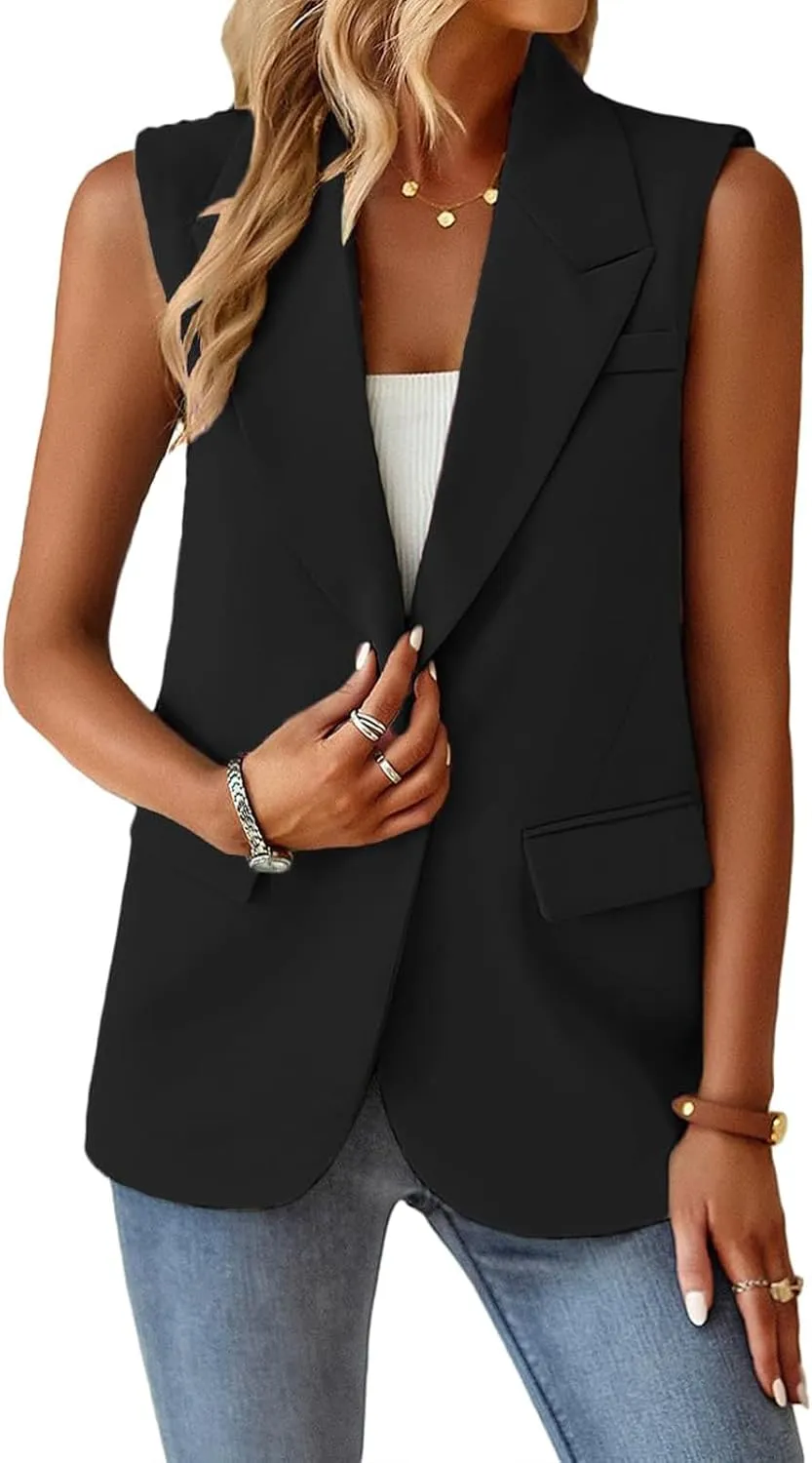 Sleeveless Blazer Vest for Women Casual Work Office Blazers Lightweight Vest Tops Open Front Summer Jacket Waistcoat