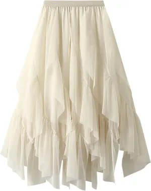 Tulle Skirts for Women 2025 High Elastic Waist Mesh Layered Long Fairy Skirt Tutu A-Line Midi Skirt for Ladies