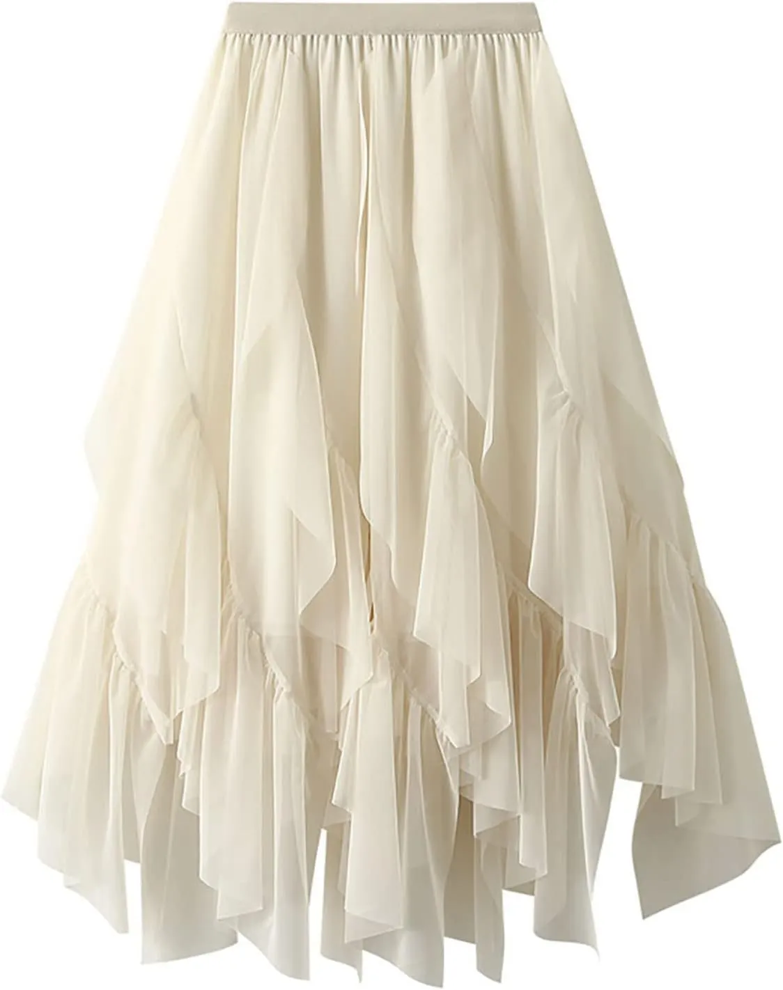 Tulle Skirts for Women 2025 High Elastic Waist Mesh Layered Long Fairy Skirt Tutu A-Line Midi Skirt for Ladies