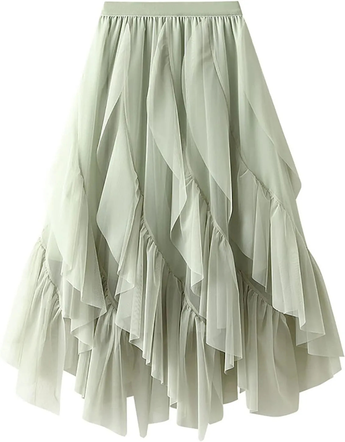Tulle Skirts for Women 2025 High Elastic Waist Mesh Layered Long Fairy Skirt Tutu A-Line Midi Skirt for Ladies