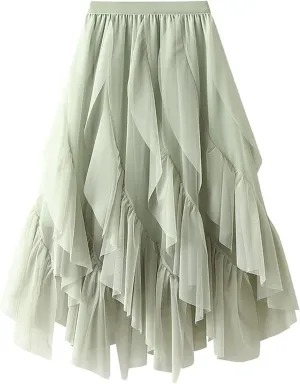 Tulle Skirts for Women 2025 High Elastic Waist Mesh Layered Long Fairy Skirt Tutu A-Line Midi Skirt for Ladies