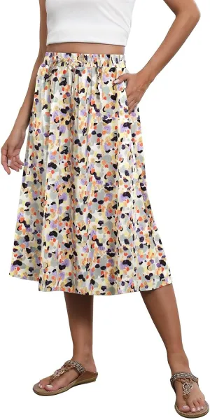 Women's Beach Vacation Clothes Casual Loose Trendy Elastic High Waist Floral Print Bohemian Maxi Skirts 2025, S-2XL