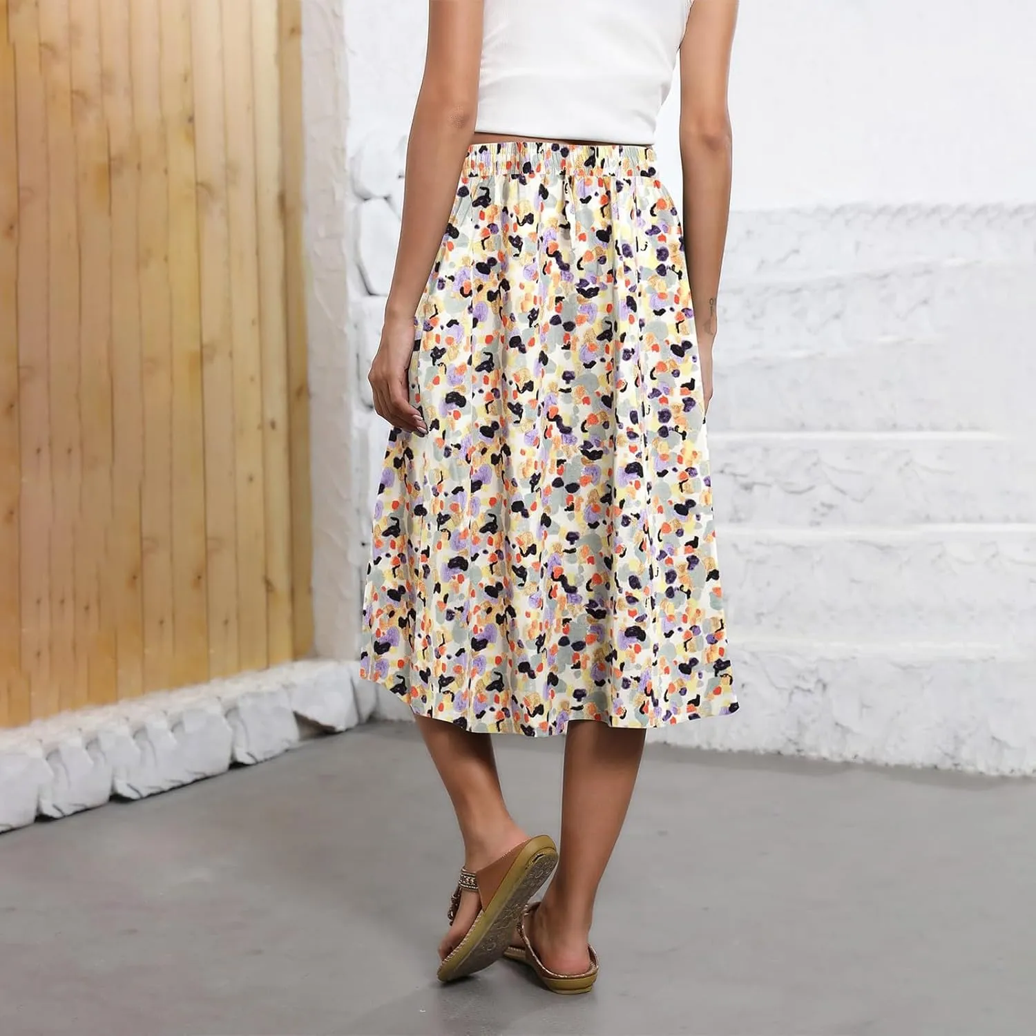 Women's Beach Vacation Clothes Casual Loose Trendy Elastic High Waist Floral Print Bohemian Maxi Skirts 2025, S-2XL
