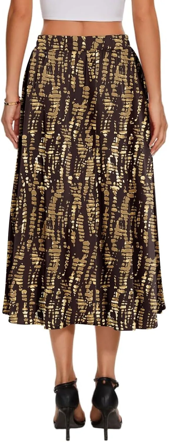 Women's Boho Outfits 2025 Bohemian Long Skirts Flowy High Waist A Line Summer Pleated Skirts, S-2XL