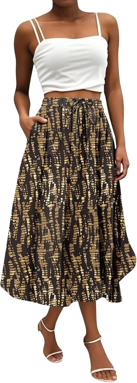 Women's Boho Outfits 2025 Bohemian Long Skirts Flowy High Waist A Line Summer Pleated Skirts, S-2XL