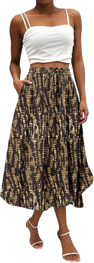 Women's Boho Outfits 2025 Bohemian Long Skirts Flowy High Waist A Line Summer Pleated Skirts, S-2XL