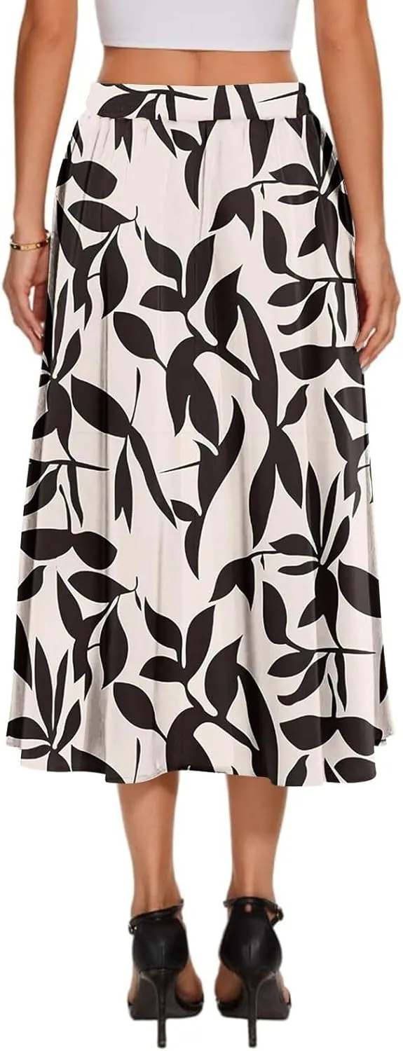 Women's Boho Outfits 2025 Bohemian Long Skirts Flowy High Waist A Line Summer Pleated Skirts, S-2XL