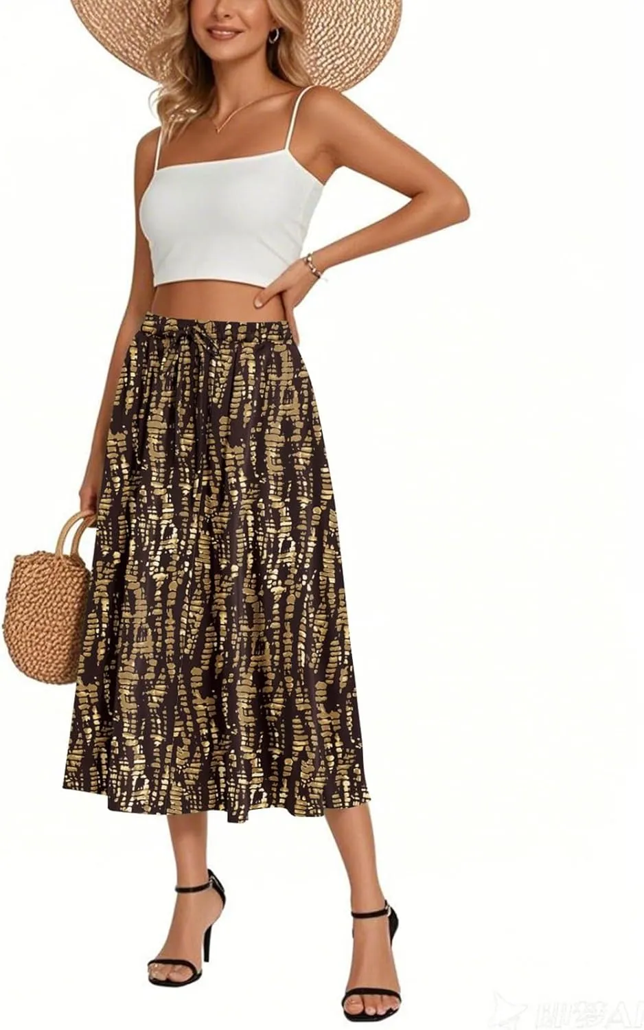Women's Boho Outfits 2025 Bohemian Long Skirts Flowy High Waist A Line Summer Pleated Skirts, S-2XL