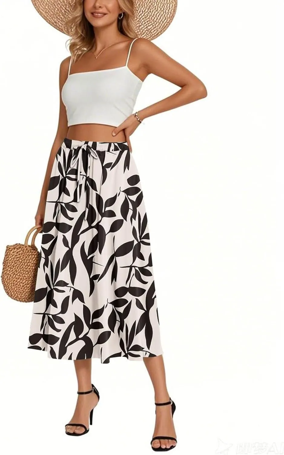 Women's Boho Outfits 2025 Bohemian Long Skirts Flowy High Waist A Line Summer Pleated Skirts, S-2XL