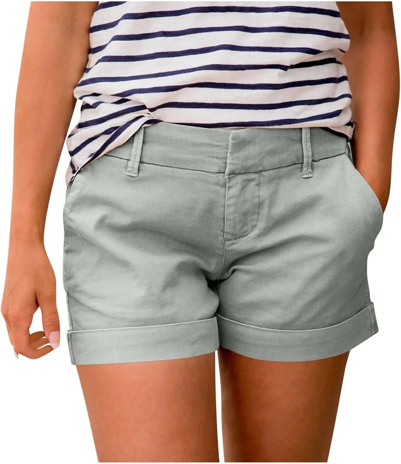 Women's Comfort Tailored Stretch Cotton Solid and Novelty Short Relaxed Fit Casual High Waist Pocketed Denim Shorts