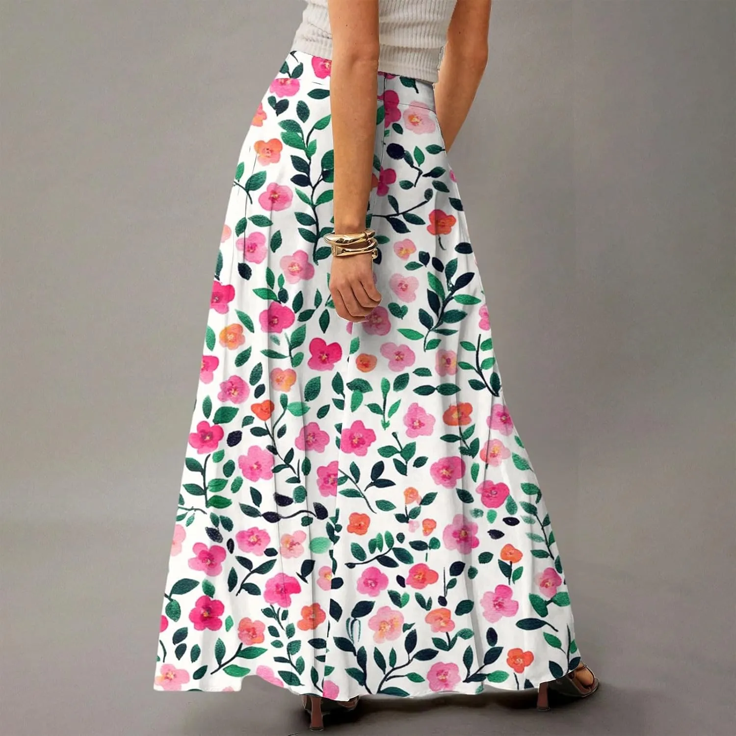 Women's Concert Outfits Skirt Casual Elastic High Waist Maxi Skirts Flowy A Line Beach Sundresses, S-2XL