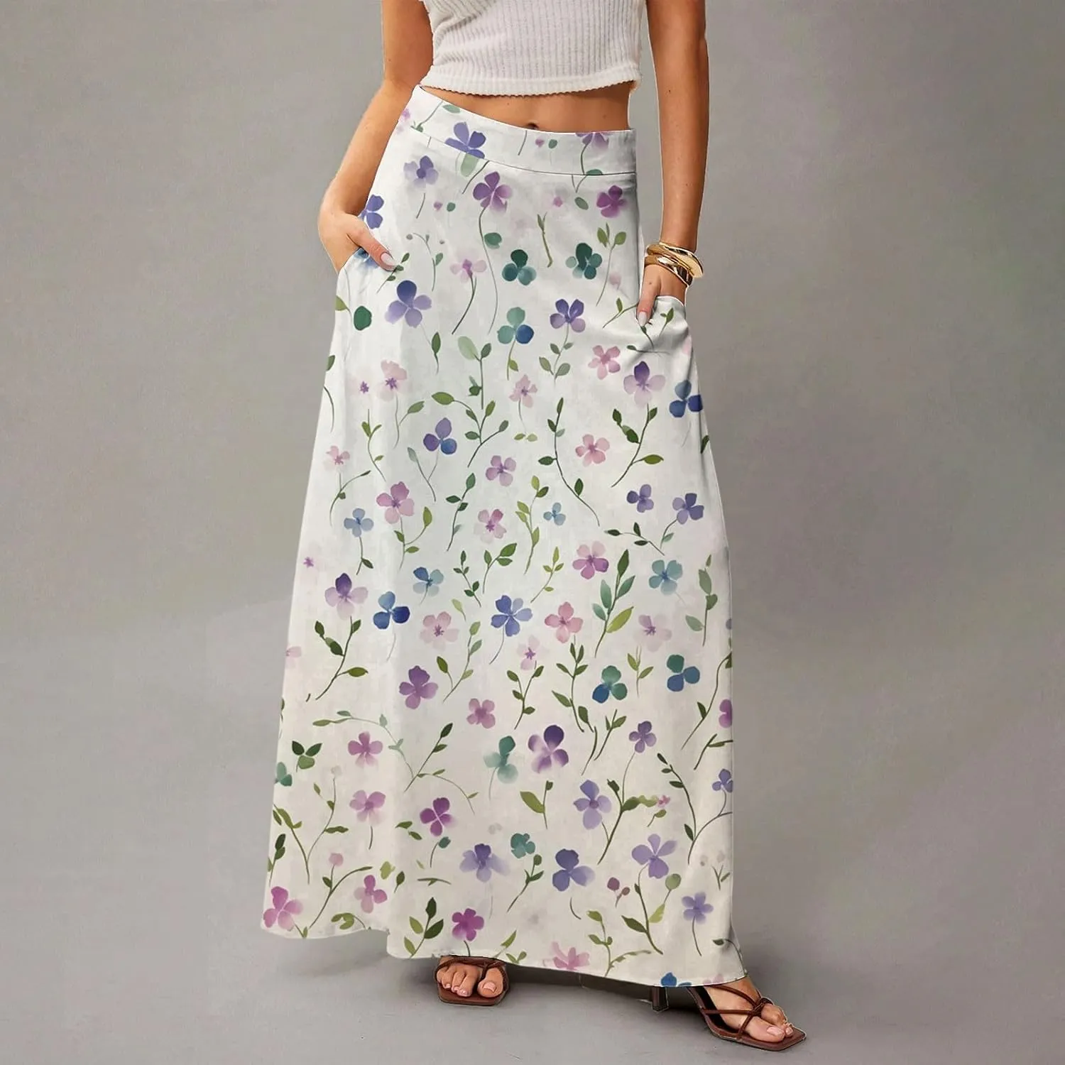 Women's Concert Outfits Skirt Casual Elastic High Waist Maxi Skirts Flowy A Line Beach Sundresses, S-2XL