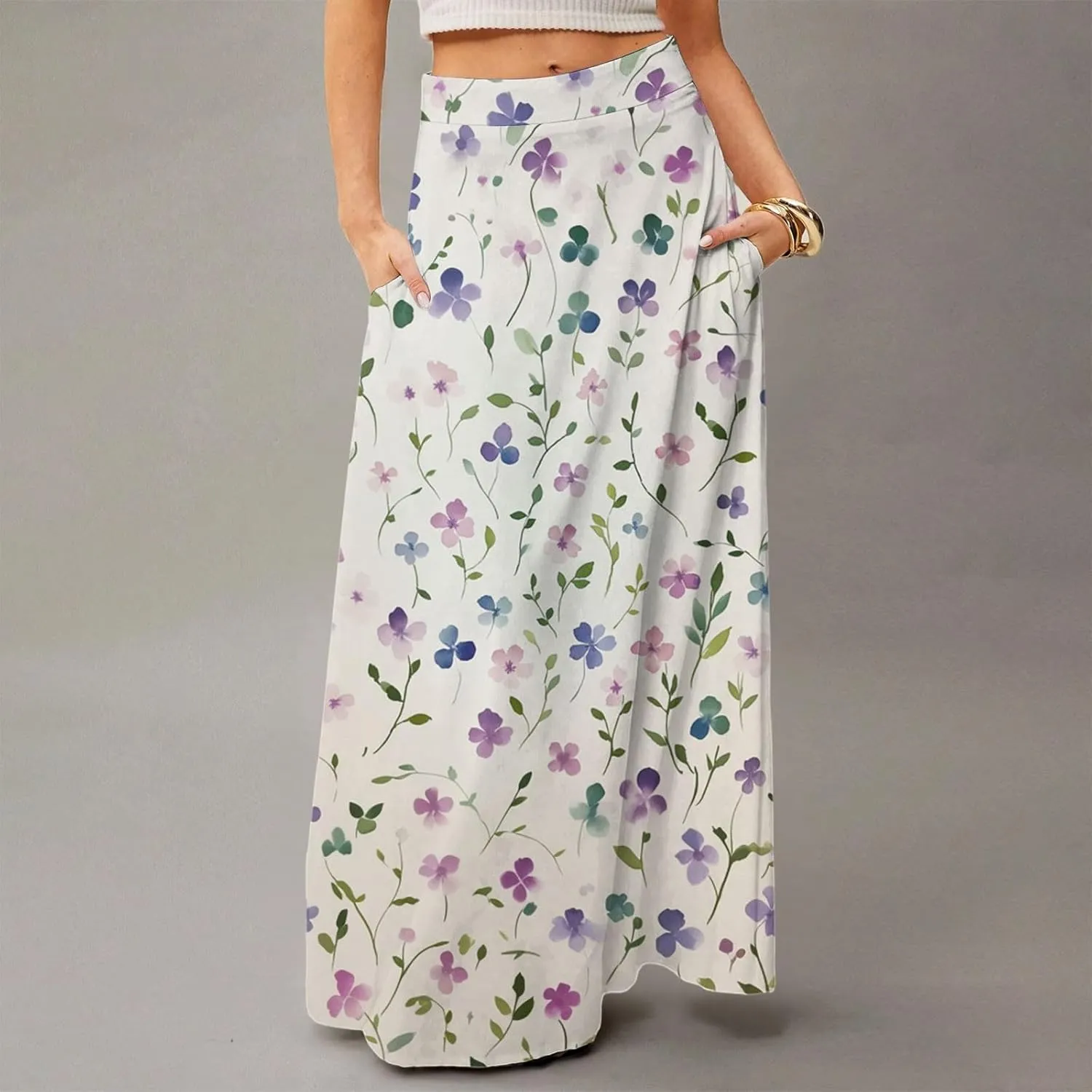 Women's Concert Outfits Skirt Casual Elastic High Waist Maxi Skirts Flowy A Line Beach Sundresses, S-2XL