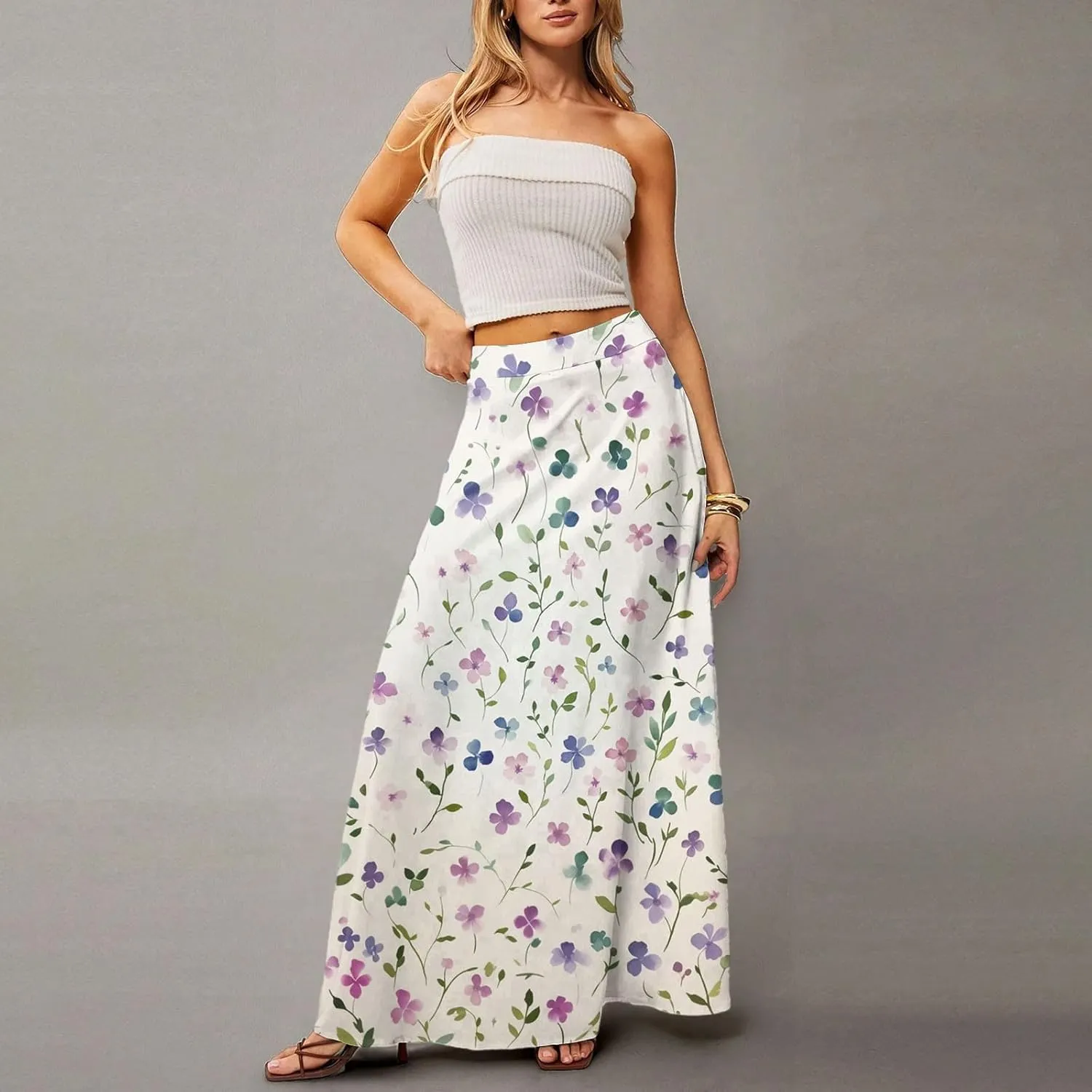 Women's Concert Outfits Skirt Casual Elastic High Waist Maxi Skirts Flowy A Line Beach Sundresses, S-2XL