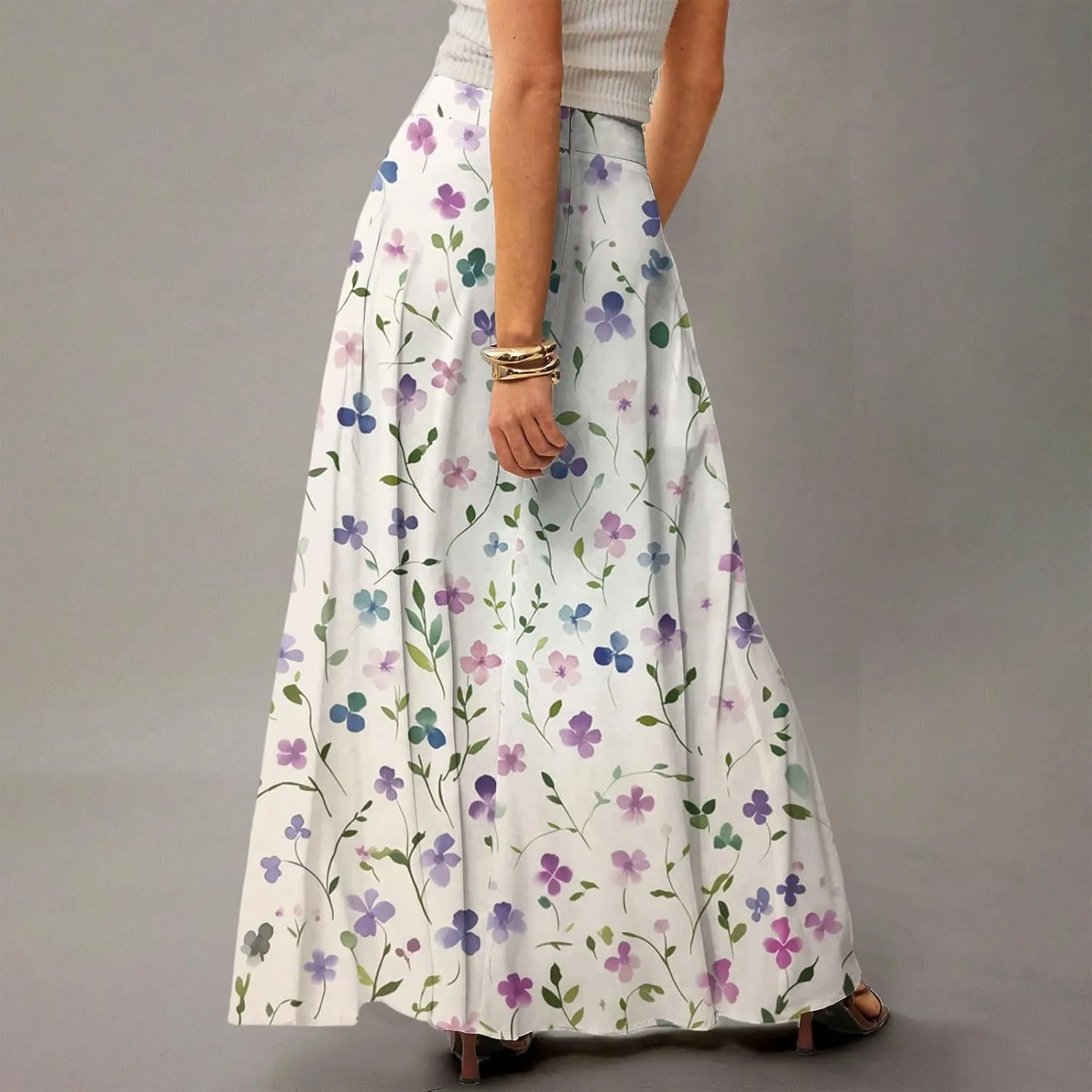 Women's Concert Outfits Skirt Casual Elastic High Waist Maxi Skirts Flowy A Line Beach Sundresses, S-2XL