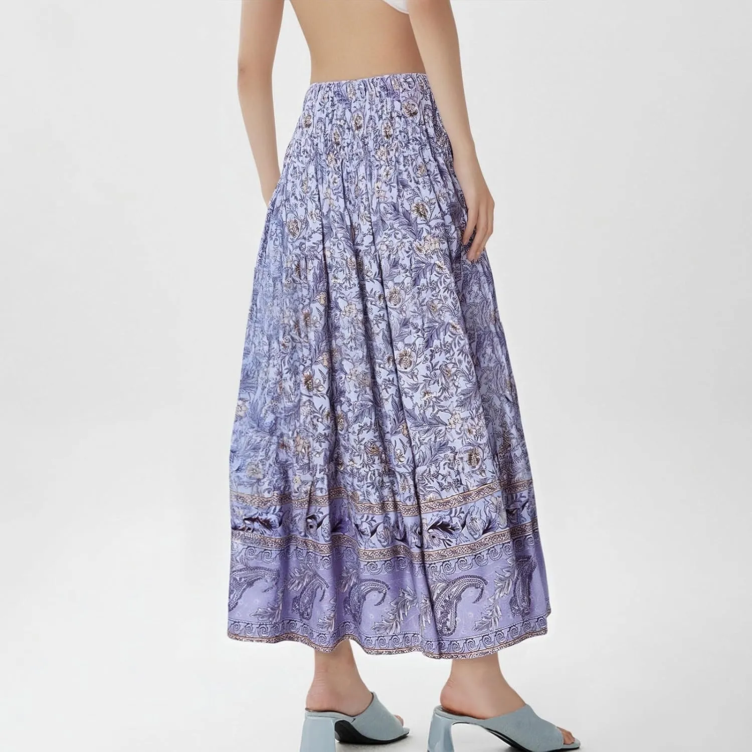 Women's Fashion Maxi Skirts Solid Color Beach High Waist Bohemian A-Line Layered Halter Flowy Skirt