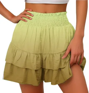 Women's Flowy Shorts Casual Ruffle Tiered Skorts High Waist Soft Mini Tennis Golf Skirt Boho Summer Shorts Dressy