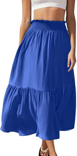Women's Flowy Skirts Casual Elegant Smock Layered Tiered Maxi Skirt High Waisted A Line Long Skirts Outfits, S-XL