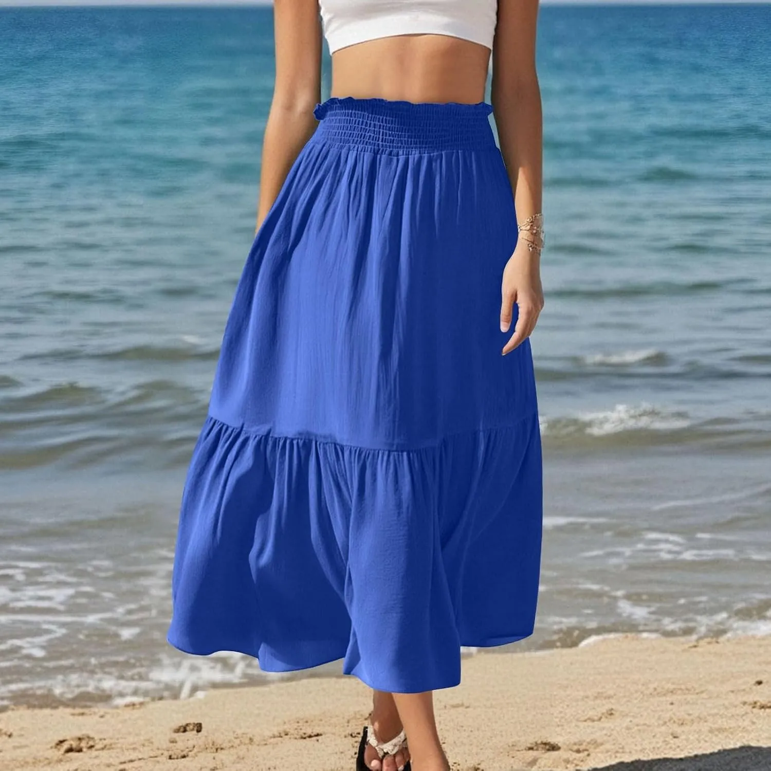 Women's Flowy Skirts Casual Elegant Smock Layered Tiered Maxi Skirt High Waisted A Line Long Skirts Outfits, S-XL