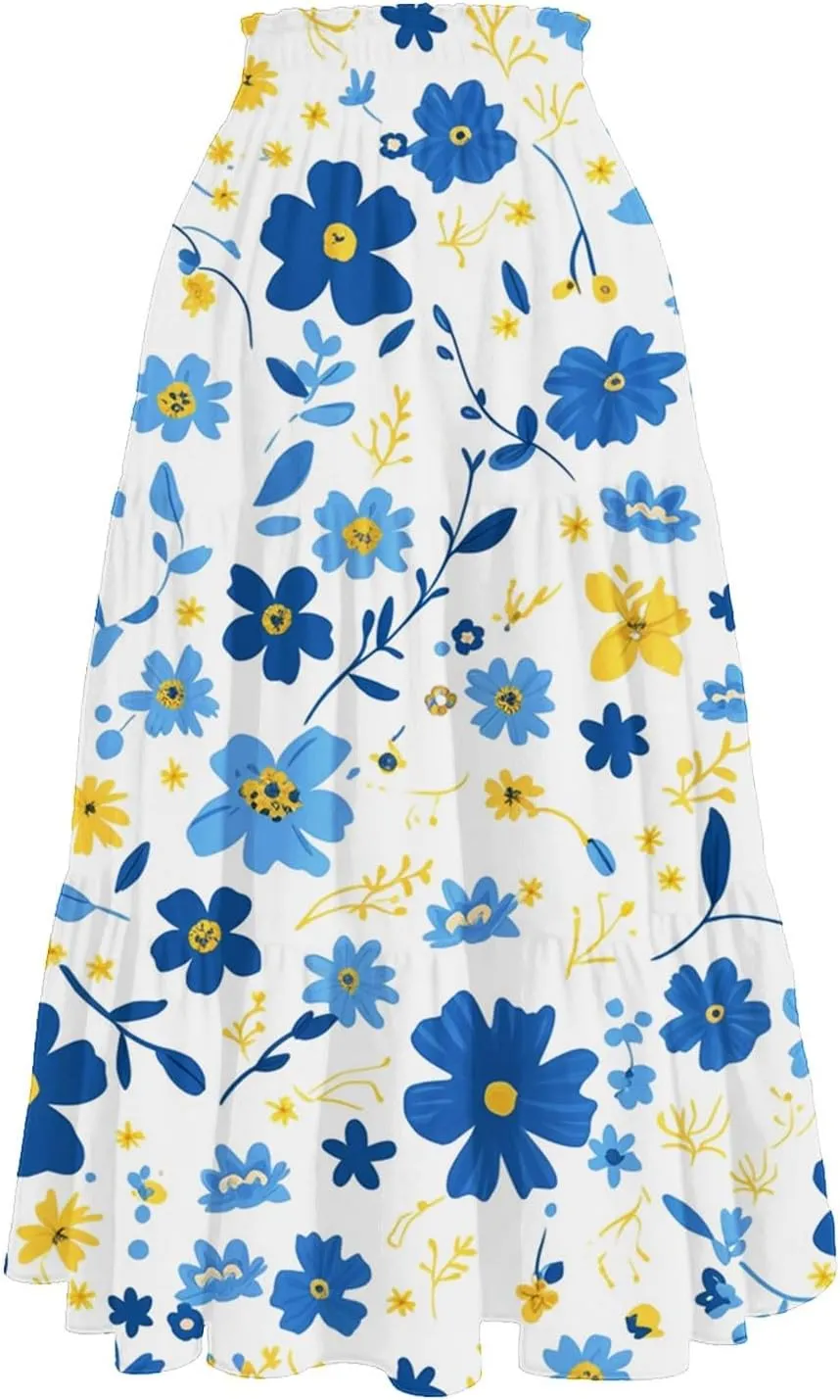 Women's Maxi Dresses 2025 Floral Maxi Skirt Summer Comfy Tiered Elastic High Waisted Skirts Vacation, S-XL