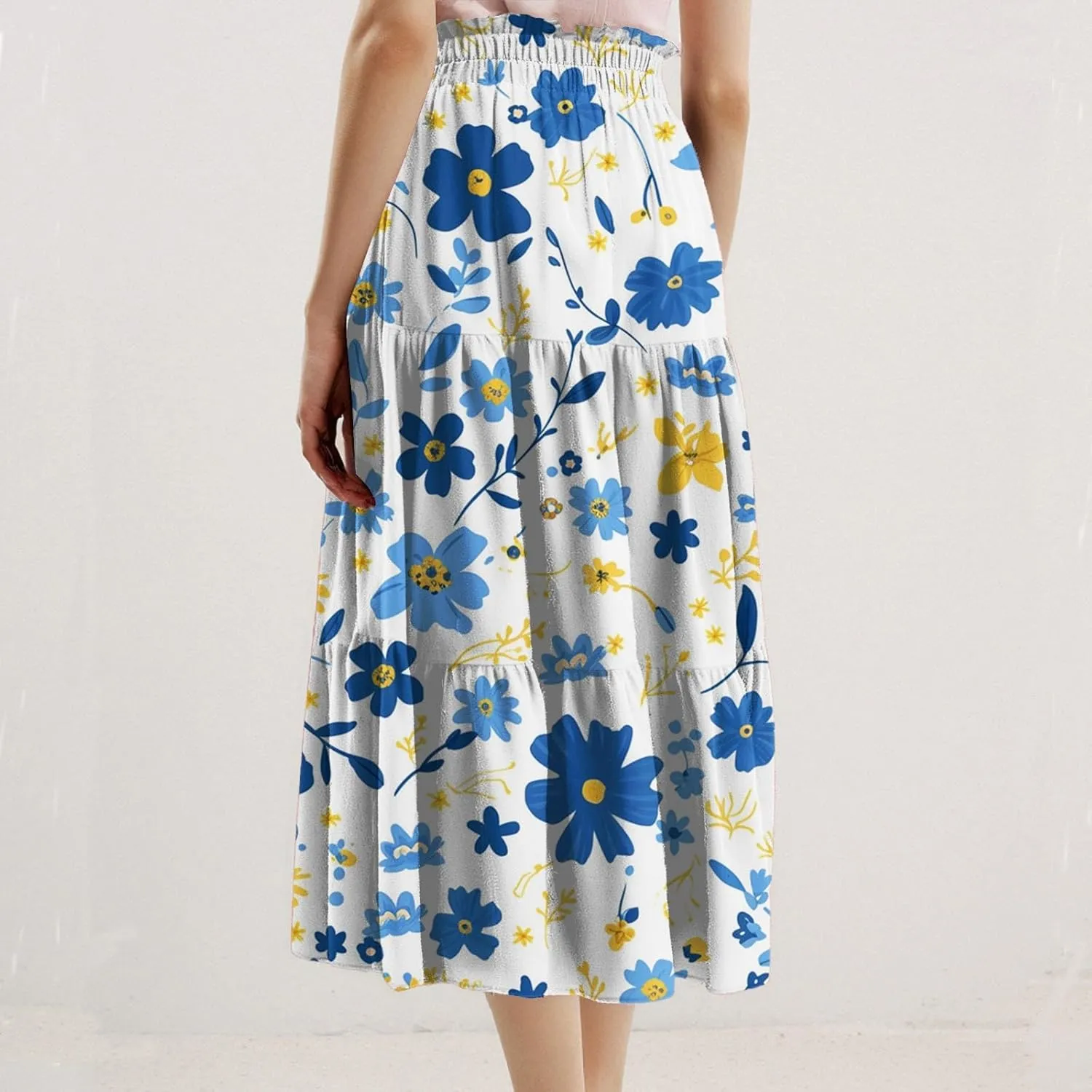 Women's Maxi Dresses 2025 Floral Maxi Skirt Summer Comfy Tiered Elastic High Waisted Skirts Vacation, S-XL