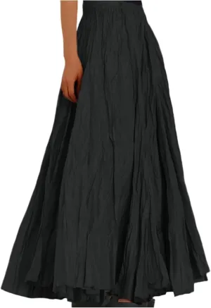 Women's Maxi Dresses 2025 Long Elastic High Waist Retro Pleated A-Line Flared Maxi Skirts, S-XL