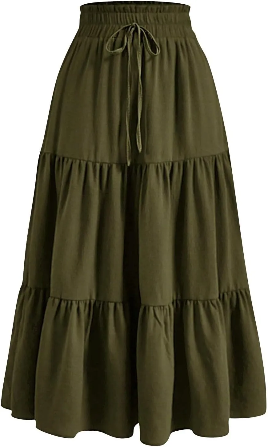 Womens Maxi Skirt Boho High Waisted Tiered Ruffle Floral Skirt Trendy Summer Flowy A Line Beach Skirt Cruise Outfits