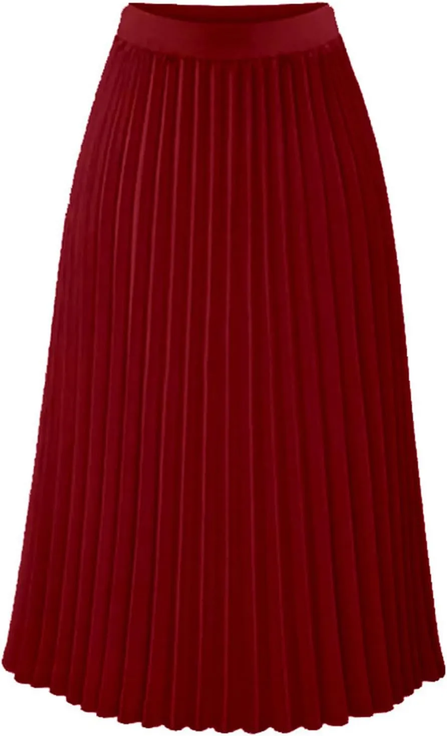 Womens Midi Skirt Elastic High Waist Pleated Chiffon Skirt Swing Flowy A-Line Skirts Casual Beach Vacation Clothes