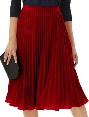 Womens Midi Skirt Elastic High Waist Pleated Chiffon Skirt Swing Flowy A-Line Skirts Casual Beach Vacation Clothes