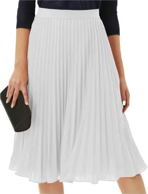 Womens Midi Skirt Elastic High Waist Pleated Chiffon Skirt Swing Flowy A-Line Skirts Casual Beach Vacation Clothes
