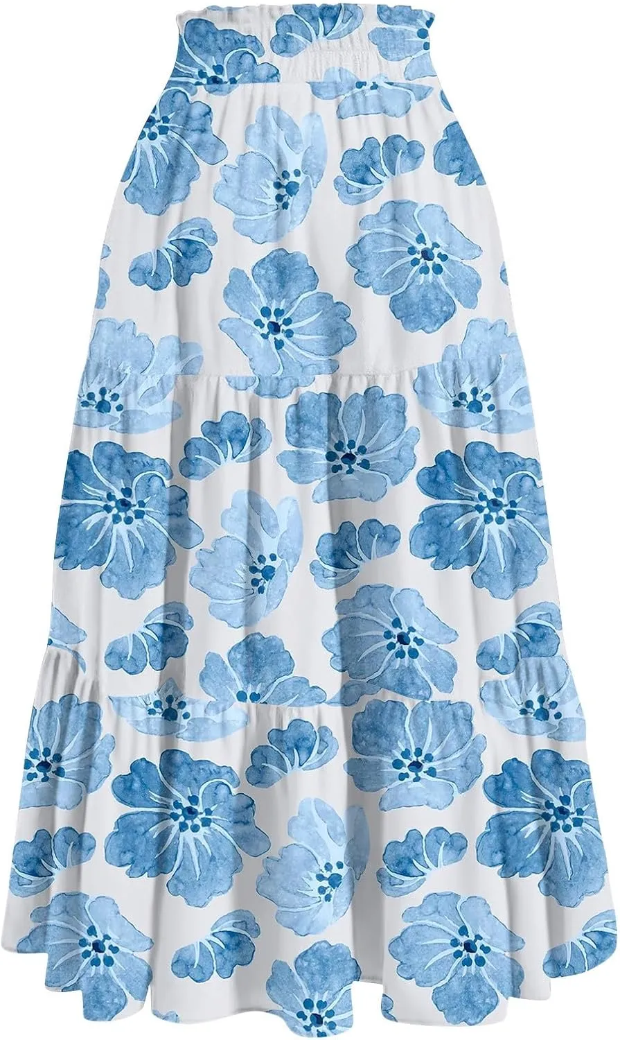 Women's Pleated Skirt Summer Casual Loose Trendy Elastic Waist Floral Print Bohemian Sun A-Line Maxi Skirts 2025, S-2XL