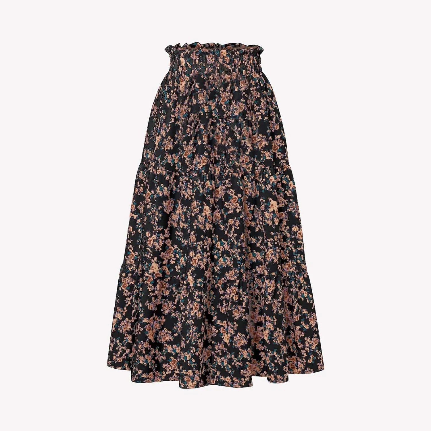 Women's Pleated Skirts Boho Floral Skirt Casual Elastic High Waist Maxi Skirts Flowy A Line Beach Skirt, S-XL